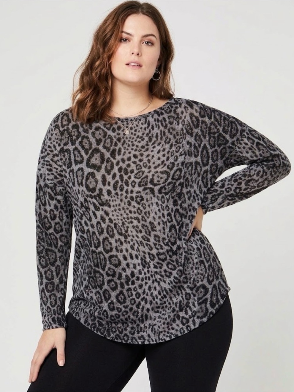 Women’s Plus Leopard Print Long Sleeve Top